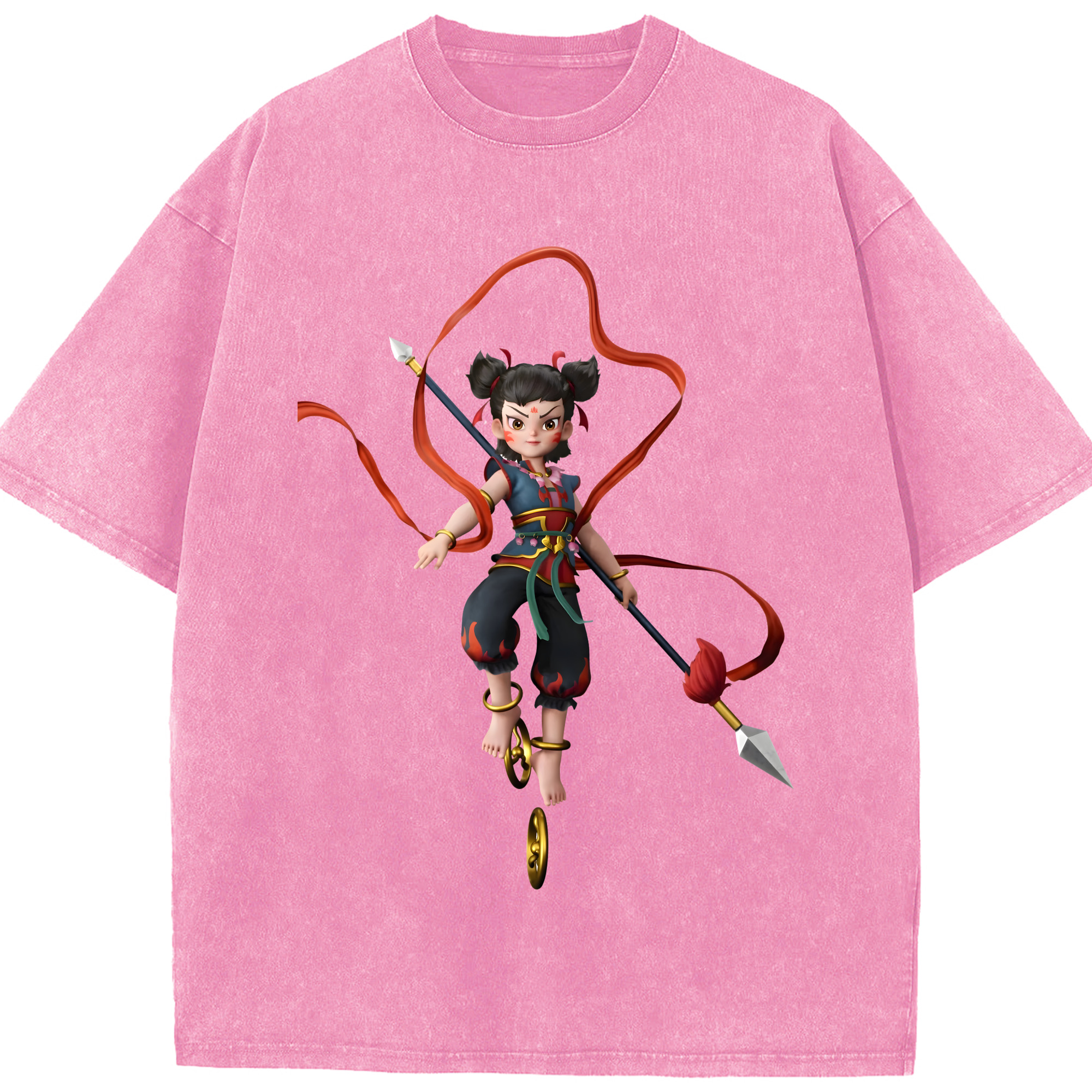 （画像用） Ne Zha 2 ナタ 魔童の大暴れ 綿100% ヴィンテージ風 半袖Tシャツ（フロントプリント）
